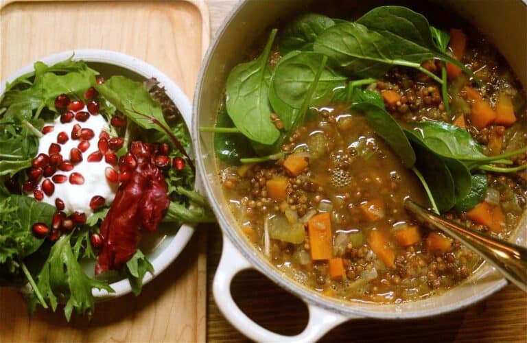 Green lentil soup with lemon and ras el hanout