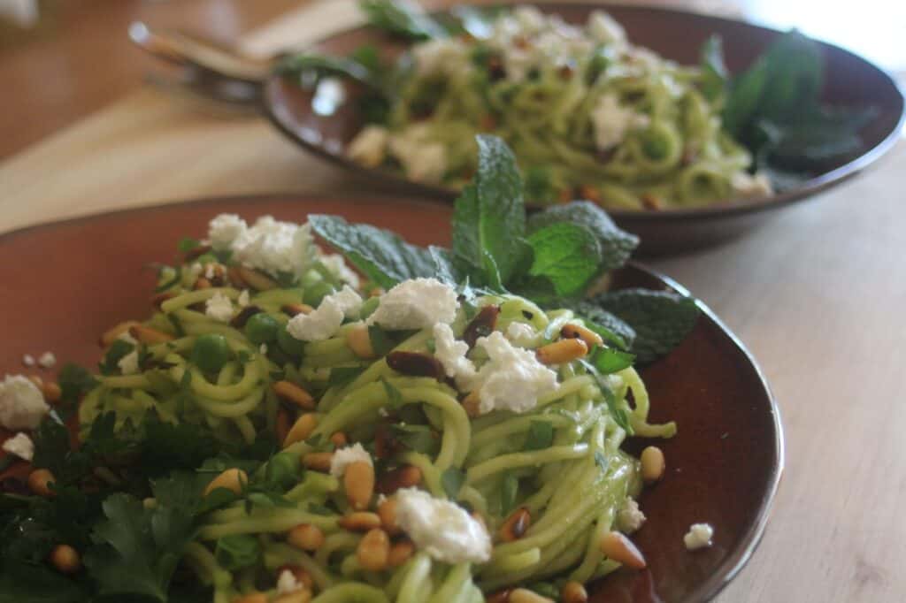 Green pea pasta with fetta & fresh herbs
