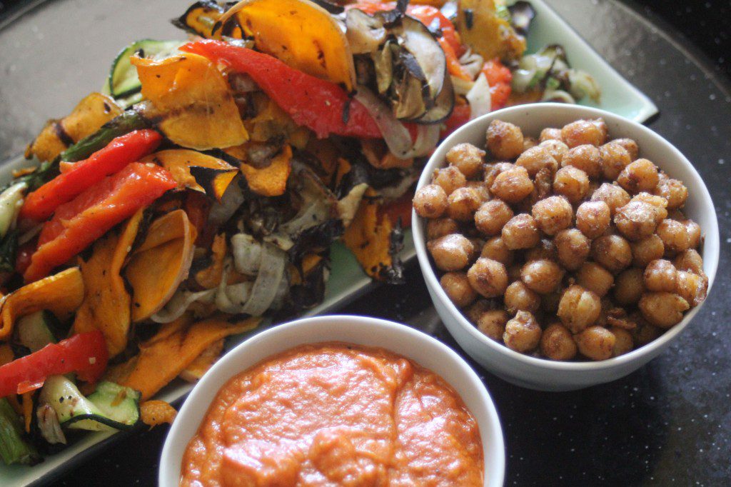 , Spanish romesco sauce with chargrilled vegetables and spiced chickpeas