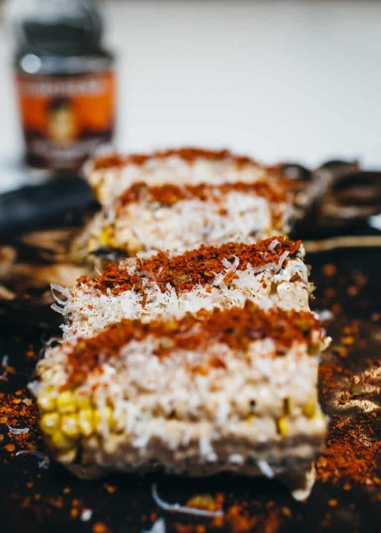 Mexican style Barbecue corn with chipotle mayonnaise and spice rub