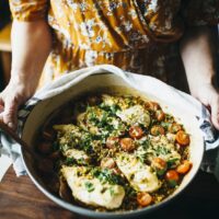 One-pan chicken with pearl couscous