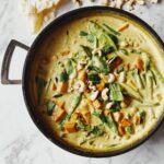 Pumpkin sweet potato green bean and spinach curry