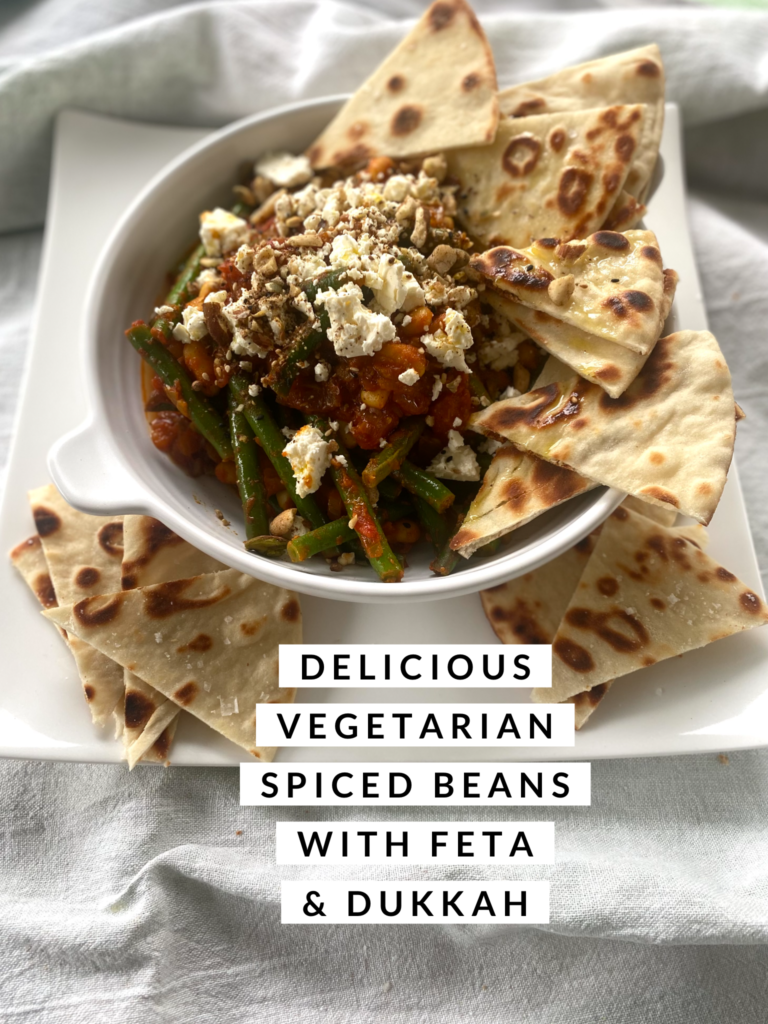 Spiced beans with feta and dukkah 