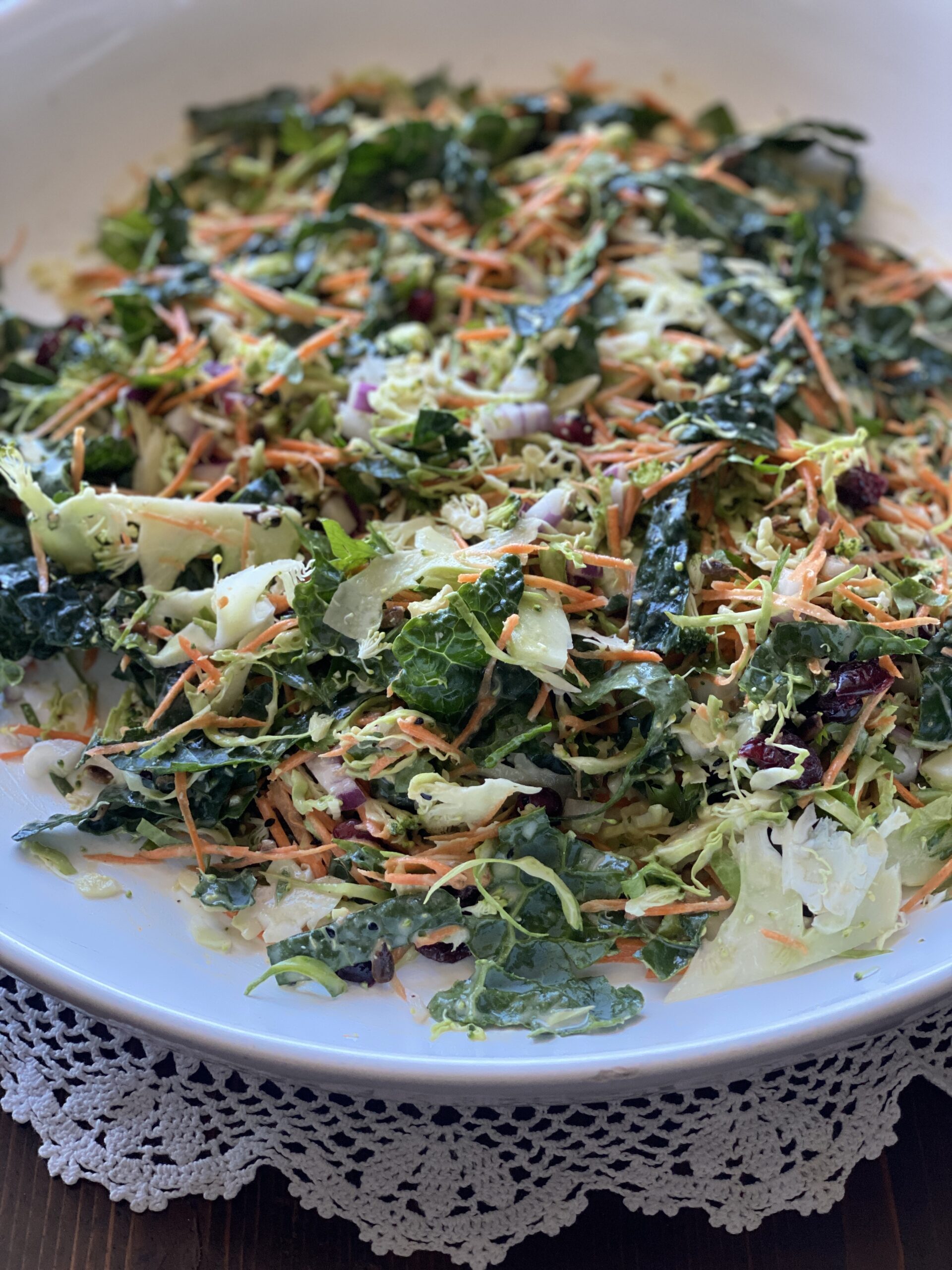 Shaved Brocolli and Brussels sprout salad, Shaved Brocolli and Brussels sprout salad with creamy tahini dressing