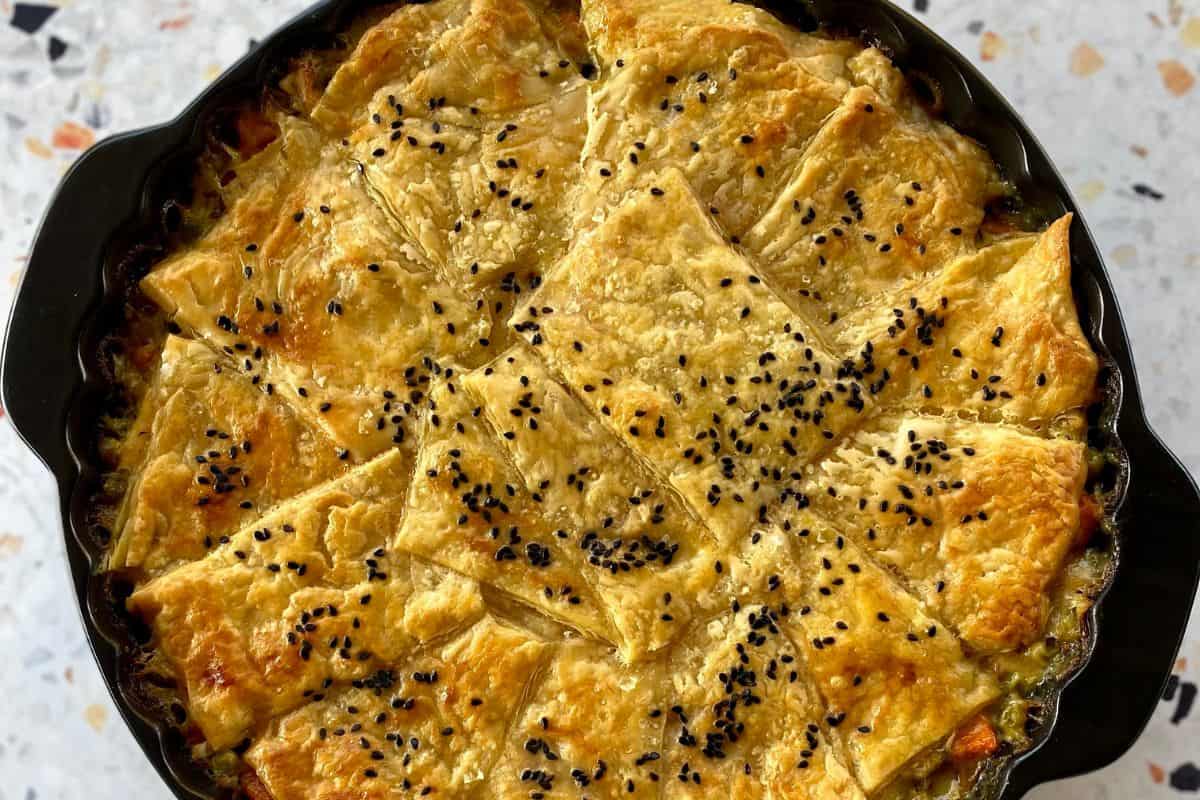 Creamy Chicken Pie with Golden Puff Pastry Squares