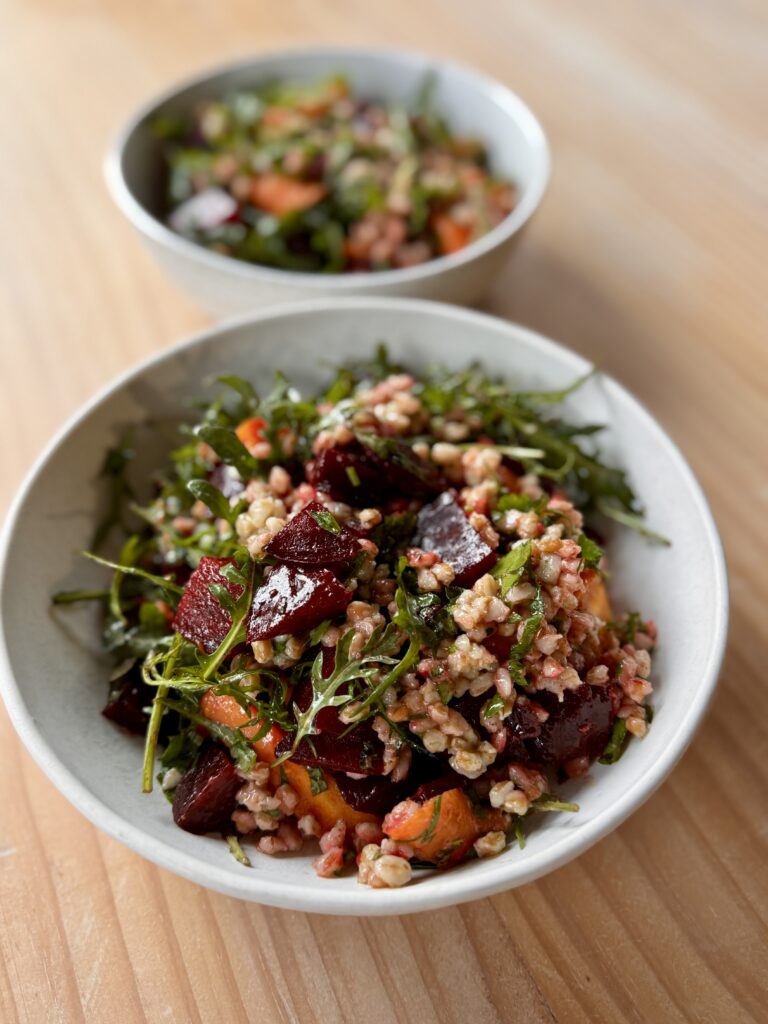 Warm Farro Salad with Roasted Carrots and Beetroot