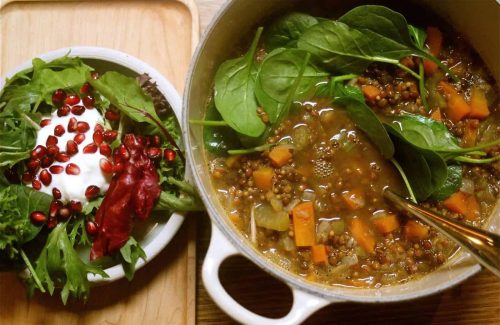 Green lentil soup with lemon and ras el hanout