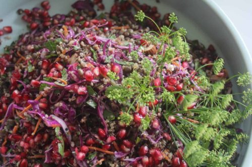 gluten free lentil quinoa pomegranate salad