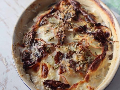 Potato and rosemary and radicchio gratin